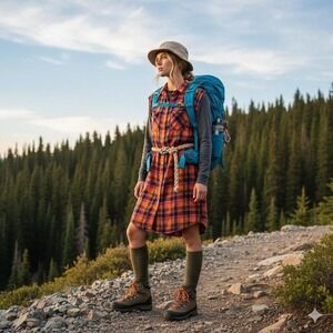 Kavu Womens Medium Flannel Shirt Dress Plaid Orange Pink Gorpcore Cabincore M